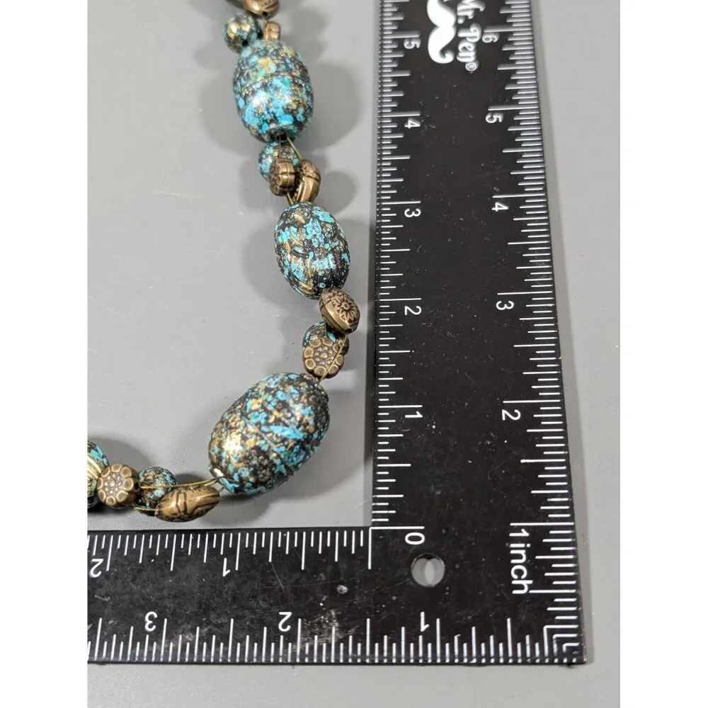 Bronze Tone Green Patina Faux Stone Statement Necklace‎ 20
